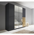 Armoire garde-robe 4 portes anthracite avec miroirs et accents bois
