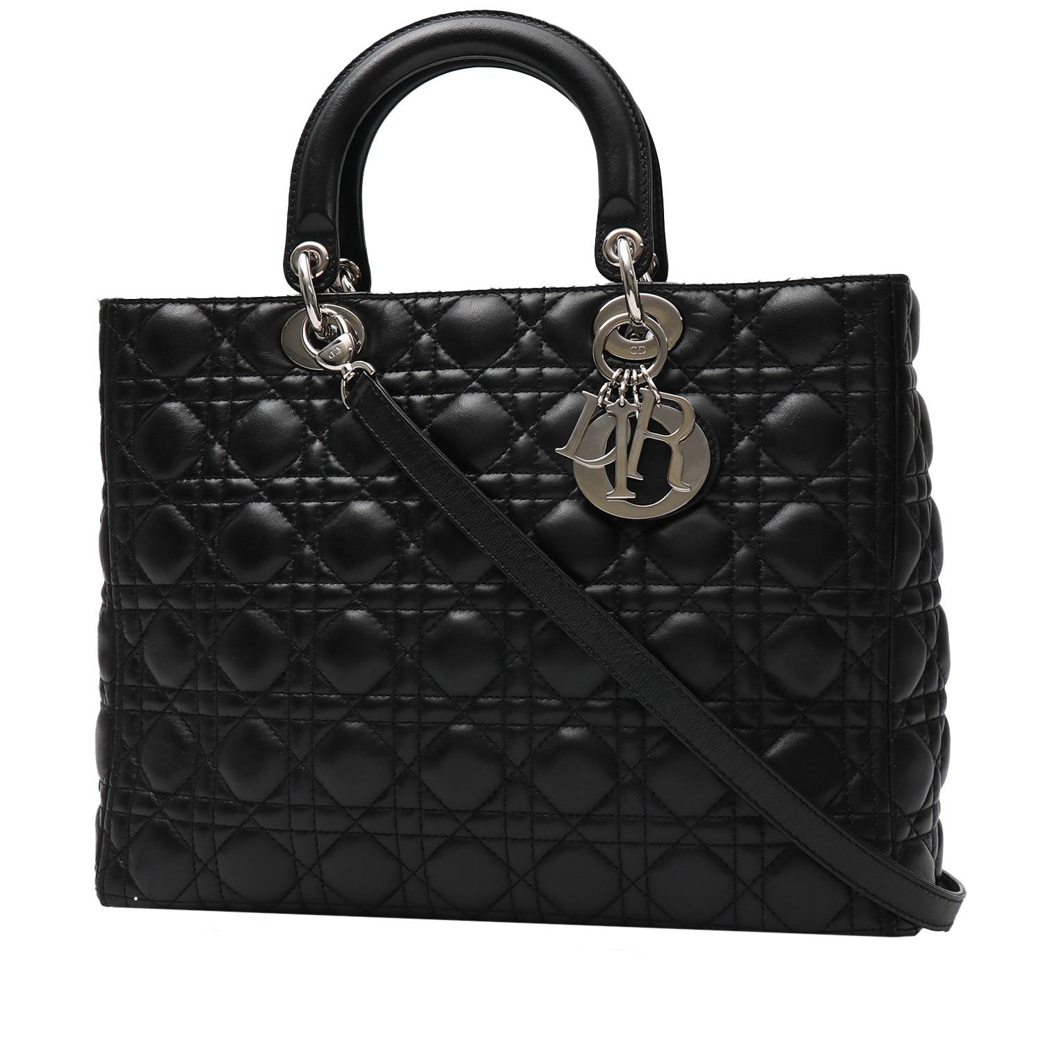 Lady Dior Medium cuir verni noir hardware doré bandoulière