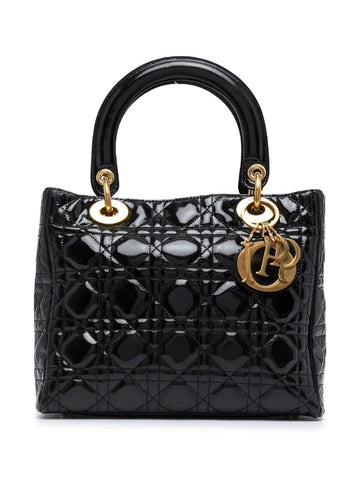 Lady Dior Large cuir agneau noir hardware argenté avec bandoulière