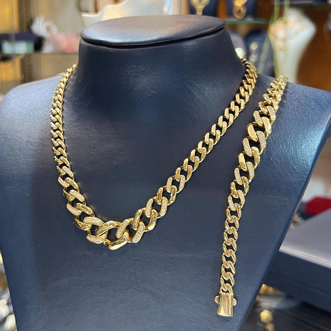 Parure Cuban Link Or Jaune & Diamants – Collier & Bracelet